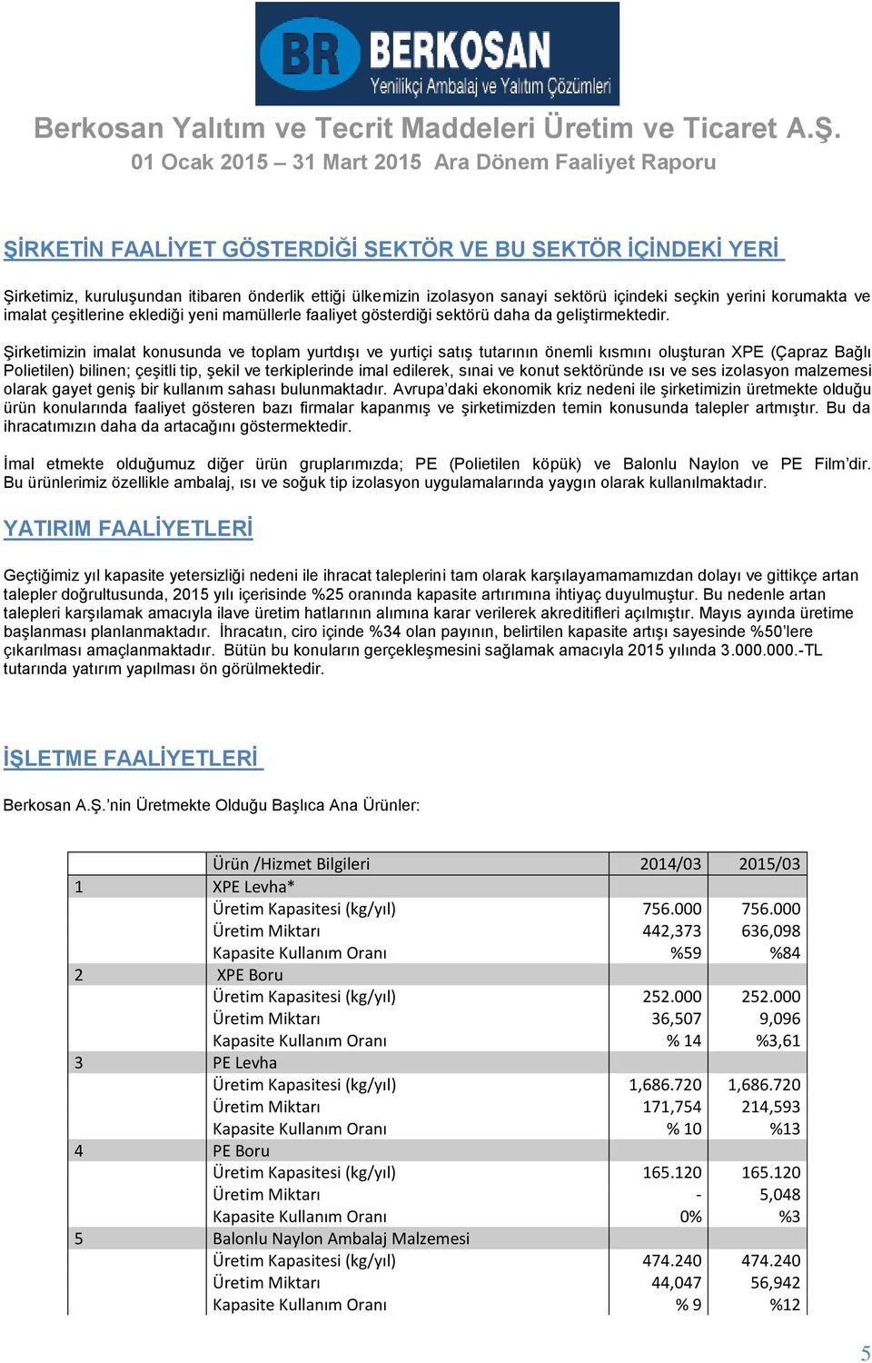 Şirketimizin imalat konusunda ve toplam yurtdışı ve yurtiçi satış tutarının önemli kısmını oluşturan XPE (Çapraz Bağlı Polietilen) bilinen; çeşitli tip, şekil ve terkiplerinde imal edilerek, sınai ve