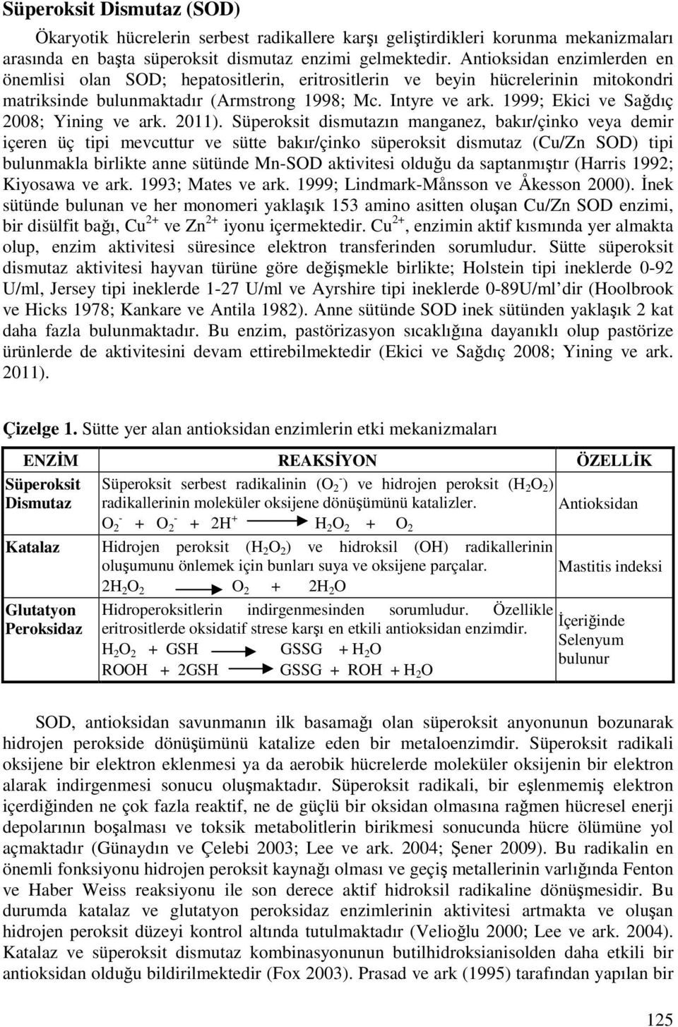 1999; Ekici ve Sağdıç 2008; Yining ve ark. 2011).