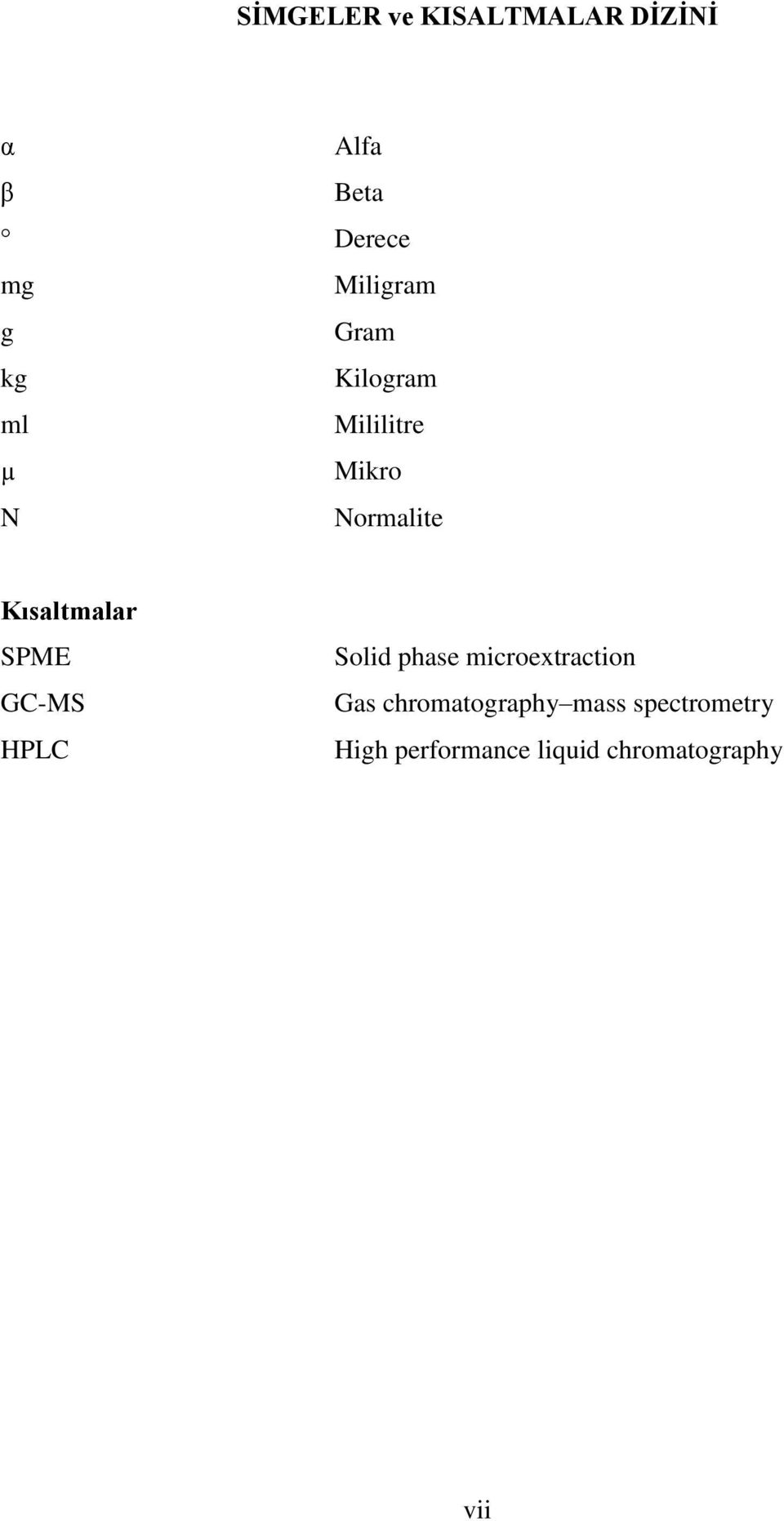 Kısaltmalar SPME GC-MS HPLC Solid phase microextraction Gas