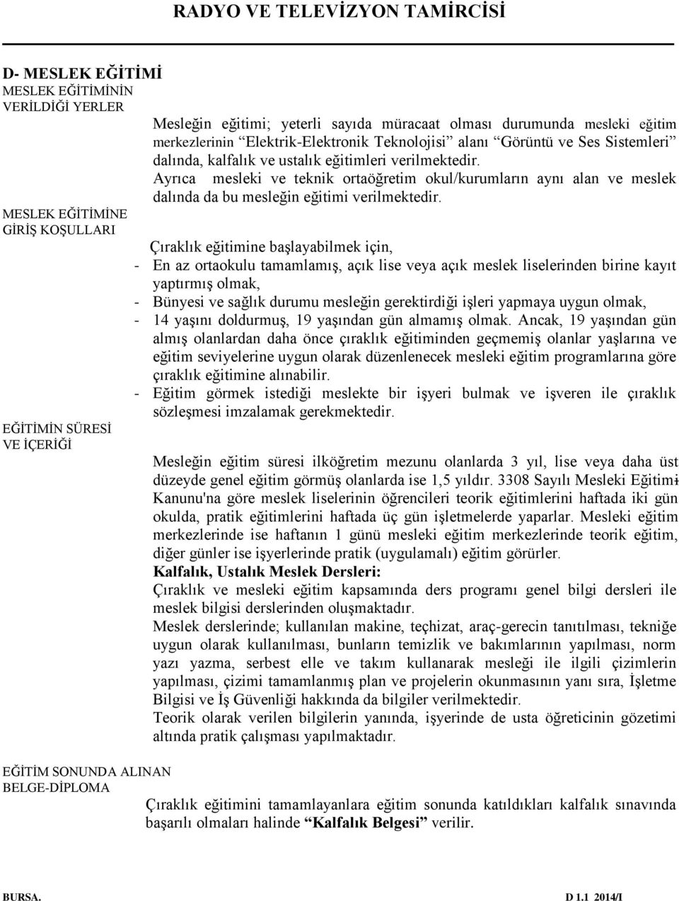 Ayrıca mesleki ve teknik ortaöğretim okul/kurumların aynı alan ve meslek MESLEK EĞİTİMİNE GİRİŞ KOŞULLARI EĞİTİMİN SÜRESİ VE İÇERİĞİ dalında da bu mesleğin eğitimi verilmektedir.