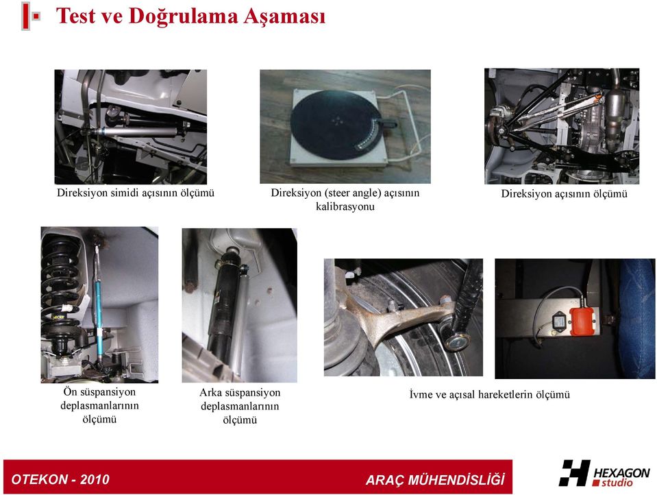 açısının ölçümü Ön süspansiyon deplasmanlarının ölçümü Arka