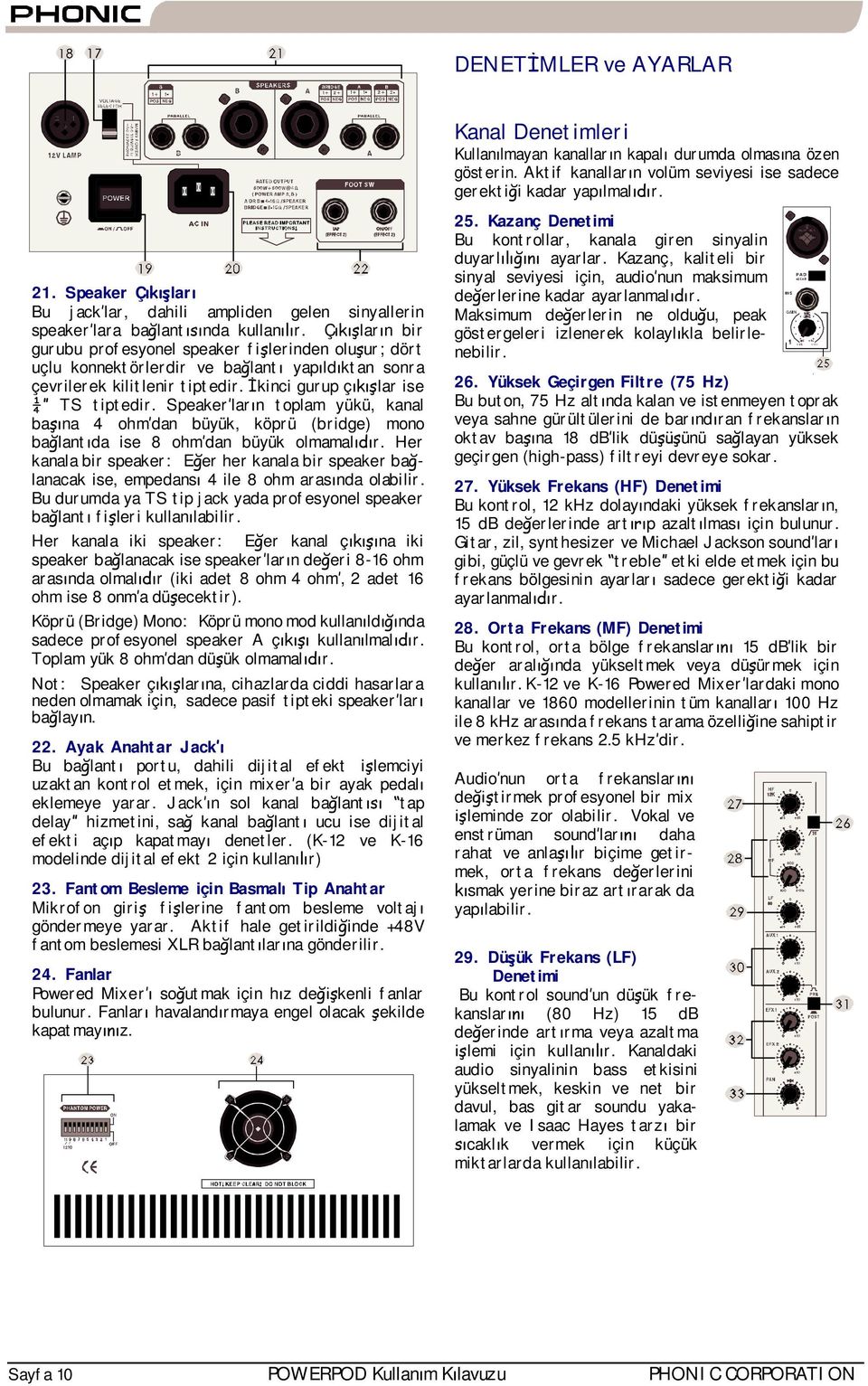 Ç lar n bir gurubu profesyonel speaker fi lerinden olu ur; dört uçlu konnektörlerdir ve ba lant yap ld ktan sonra çevrilerek kilitlenir tiptedir. kinci gurup ç lar ise TS tiptedir.