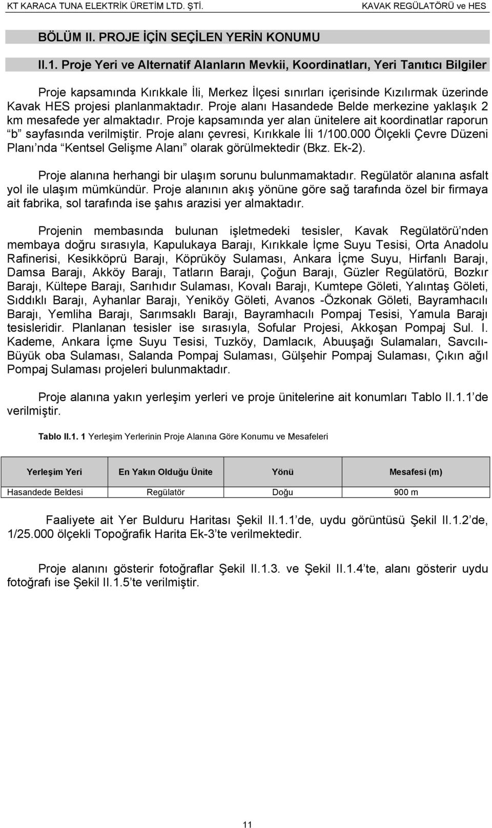 planlanmaktadır. Proje alanı Hasandede Belde merkezine yaklaşık 2 km mesafede yer almaktadır. Proje kapsamında yer alan ünitelere ait koordinatlar raporun b sayfasında verilmiştir.