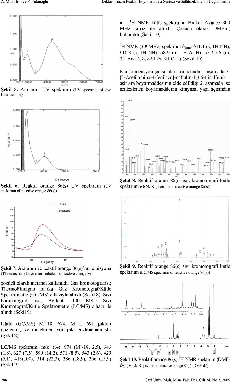 Ara ürün UV spektrum (UV spectrum of dye Intermediate) Karakterizasyon çalışmaları sonucunda 1.