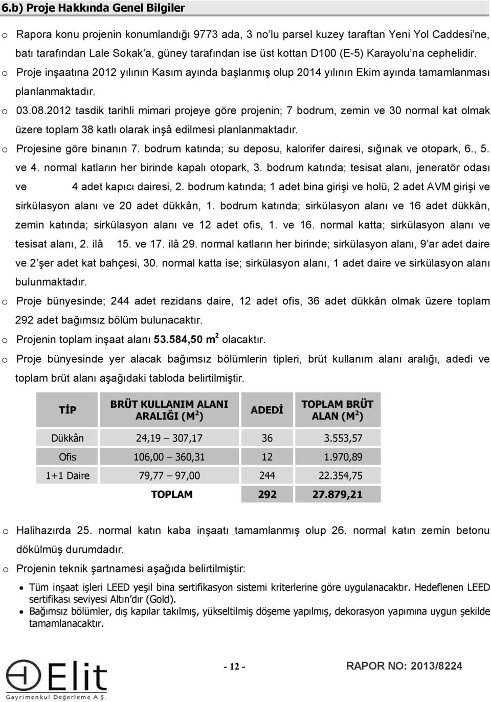 2012 tasdik tarihli mimari projeye göre projenin; 7 bodrum, zemin ve 30 normal kat olmak üzere toplam 38 katlı olarak inşâ edilmesi planlanmaktadır. o Projesine göre binanın 7.