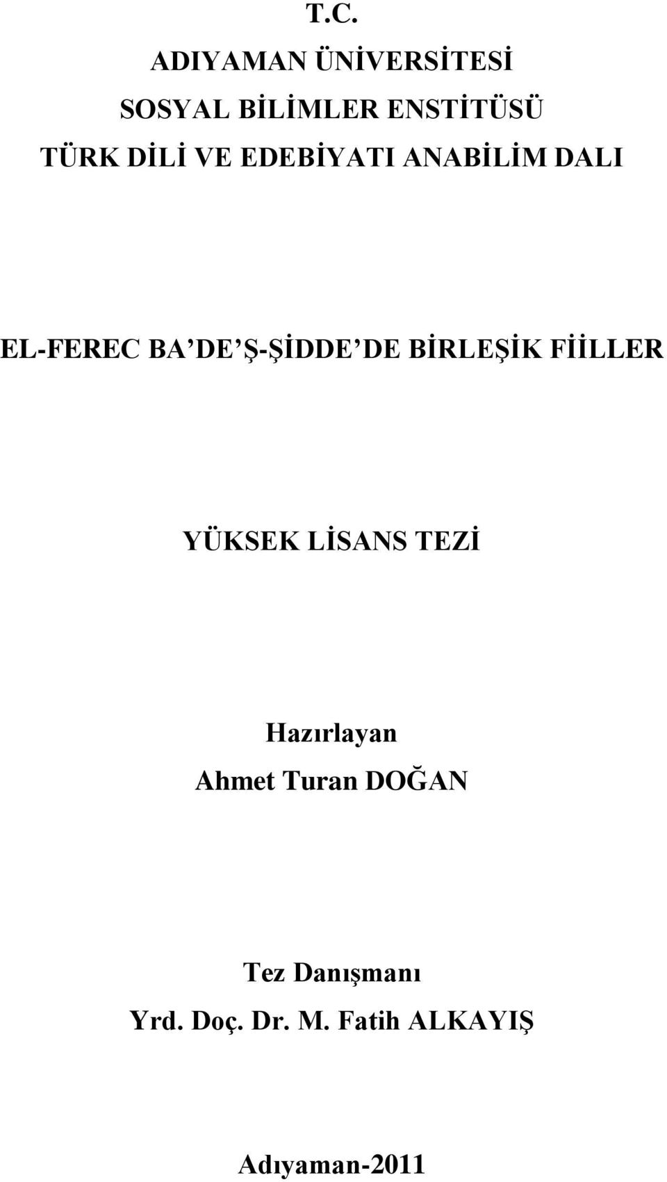 BĠRLEġĠK FĠĠLLER YÜKSEK LĠSANS TEZĠ Hazırlayan Ahmet Turan