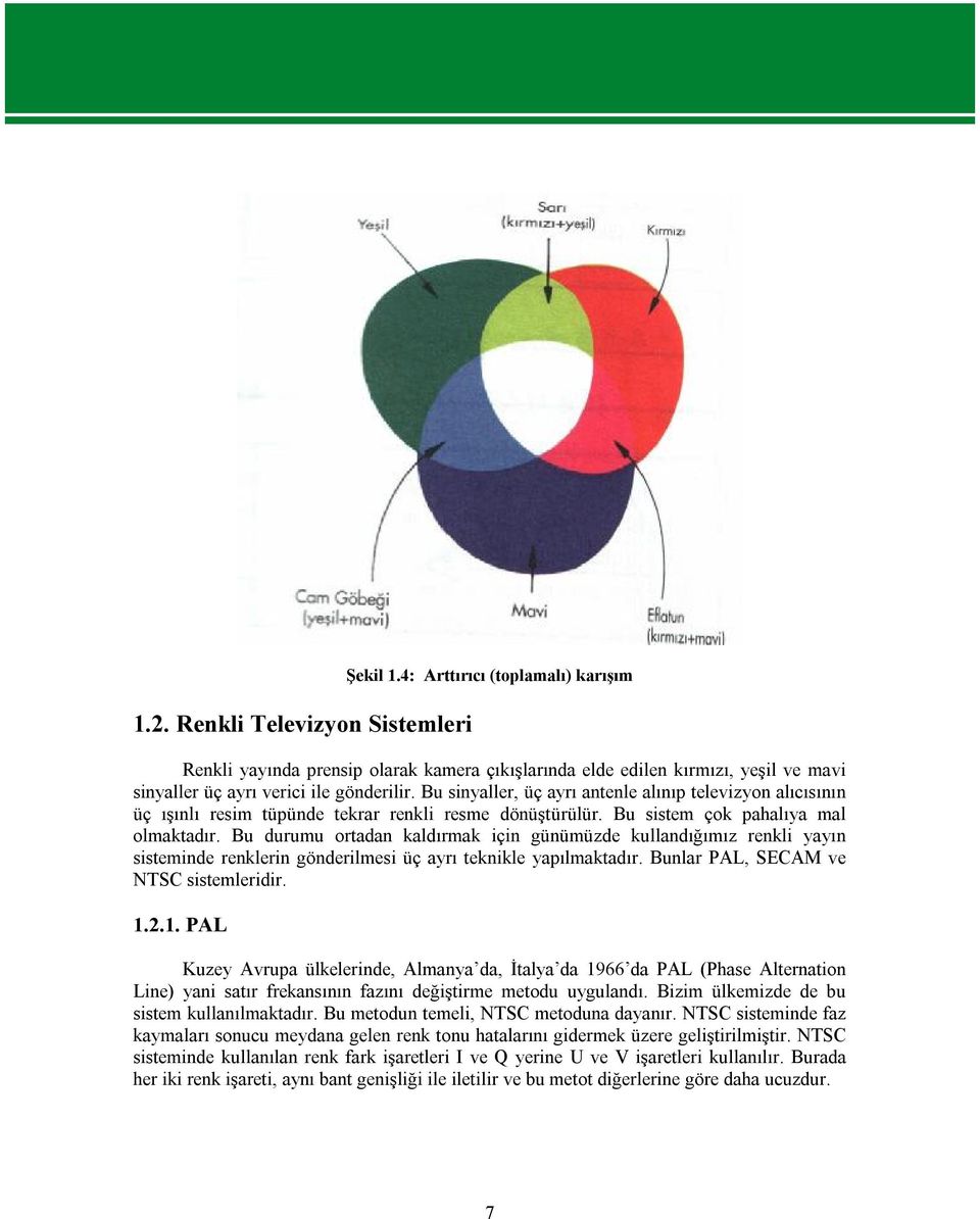 Bu durumu ortadan kaldırmak için günümüzde kullandığımız renkli yayın sisteminde renklerin gönderilmesi üç ayrı teknikle yapılmaktadır. Bunlar PAL, SECAM ve NTSC sistemleridir. 1.