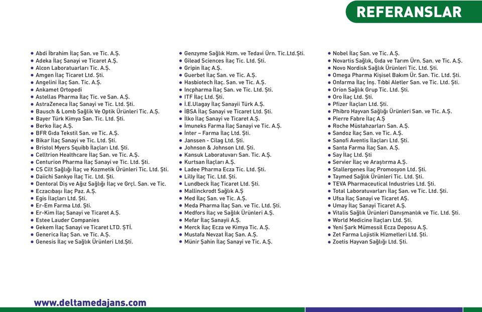 Ltd. Şti. Bristol Myers Squibb İlaçları Ltd. Şti. Celltrion Healthcare İlaç San. ve Tic. A.Ş. Centurion Pharma İlaç Sanayi ve Tic. Ltd. Şti. CS Cilt Sağlığı İlaç ve Kozmetik Ürünleri Tic. Ltd. Şti. Daiichi Sankyo İlaç Tic.