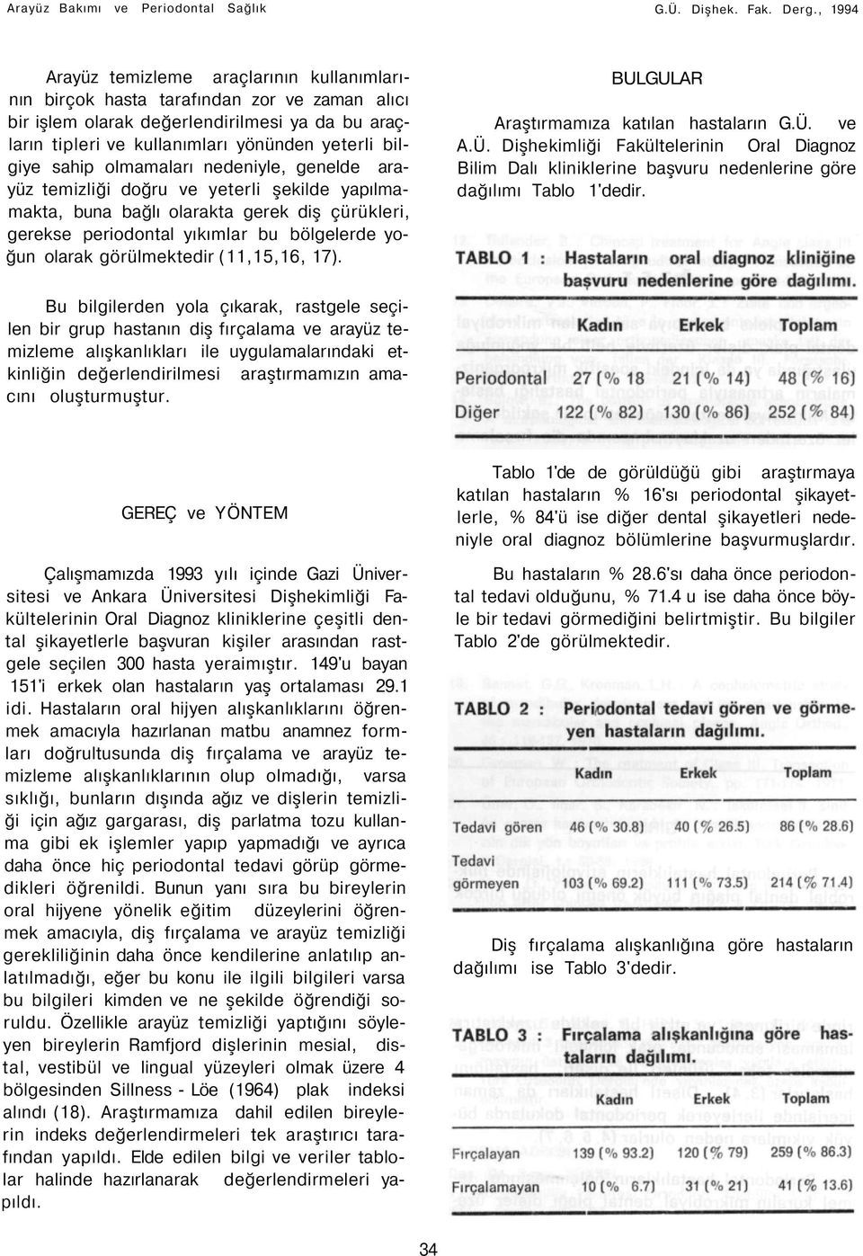 sahip olmamaları nedeniyle, genelde arayüz temizliği doğru ve yeterli şekilde yapılmamakta, buna bağlı olarakta gerek diş çürükleri, gerekse periodontal yıkımlar bu bölgelerde yoğun olarak