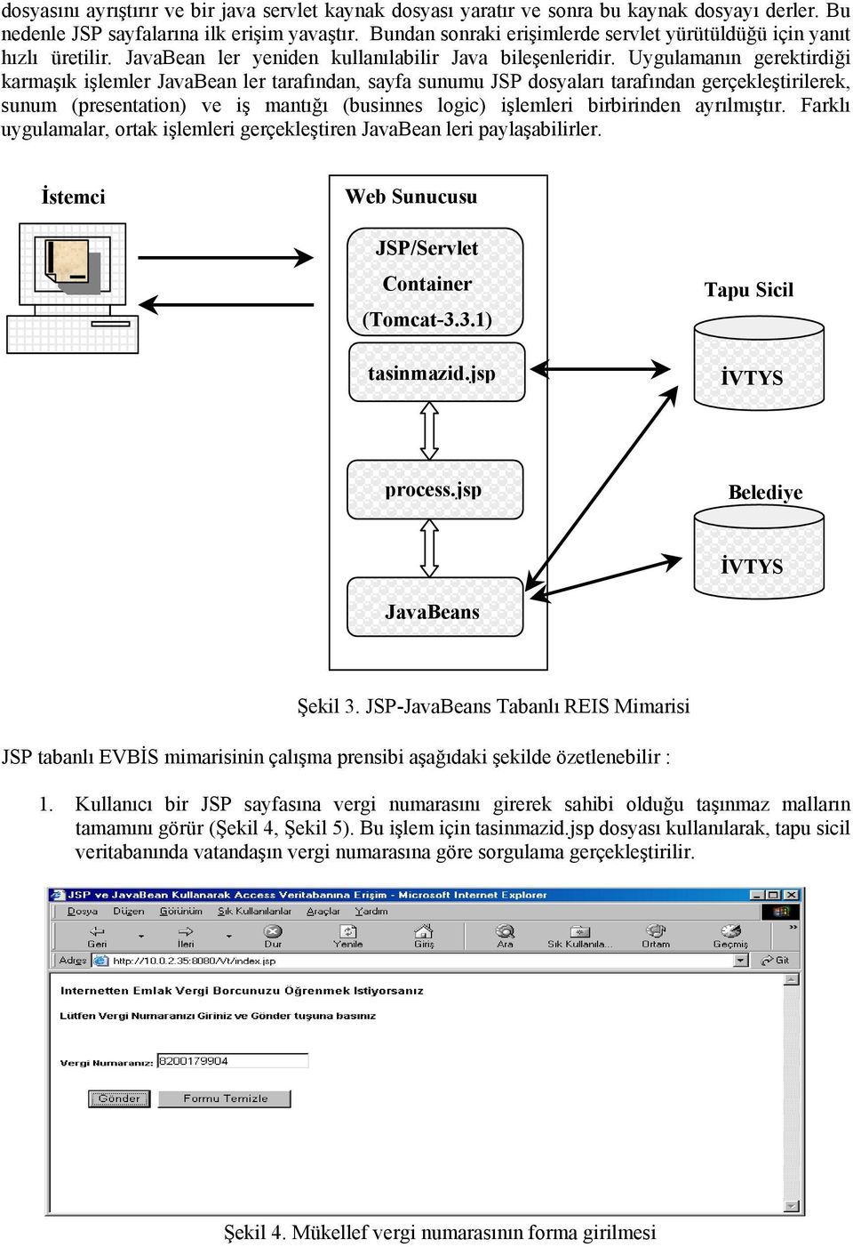 Uygulamanın gerektirdiği karmaşık işlemler JavaBean ler tarafından, sayfa sunumu JSP dosyaları tarafından gerçekleştirilerek, sunum (presentation) ve iş mantığı (businnes logic) işlemleri birbirinden