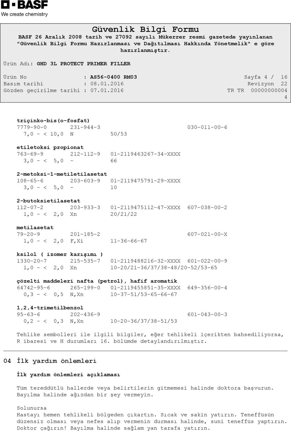 79-20-9 201-185-2 607-021-00-X 1,0 - < 2,0 F,Xi 11-36-66-67 ksilol ( izomer karışımı ) 1330-20-7 215-535-7 01-2119488216-32-XXXX 601-022-00-9 1,0 - < 2,0 Xn 10-20/21-36/37/38-48/20-52/53-65 çözelti