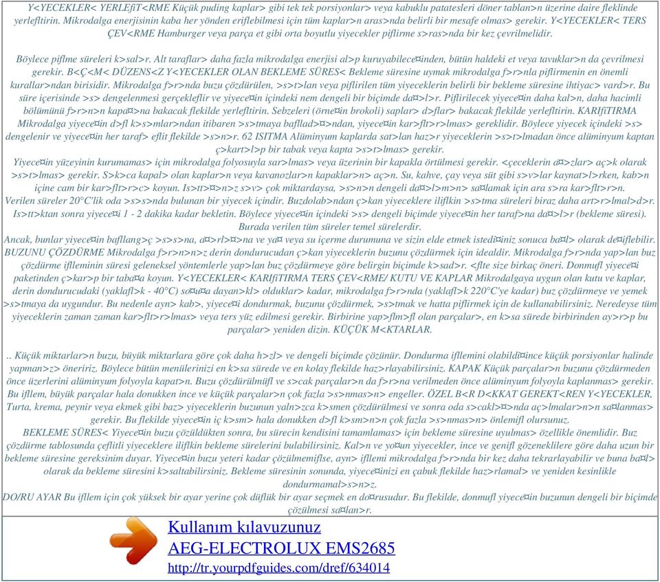 Y<YECEKLER< TERS ÇEV<RME Hamburger veya parça et gibi orta boyutlu yiyecekler piflirme s>ras>nda bir kez çevrilmelidir. Böylece piflme süreleri k>sal>r.