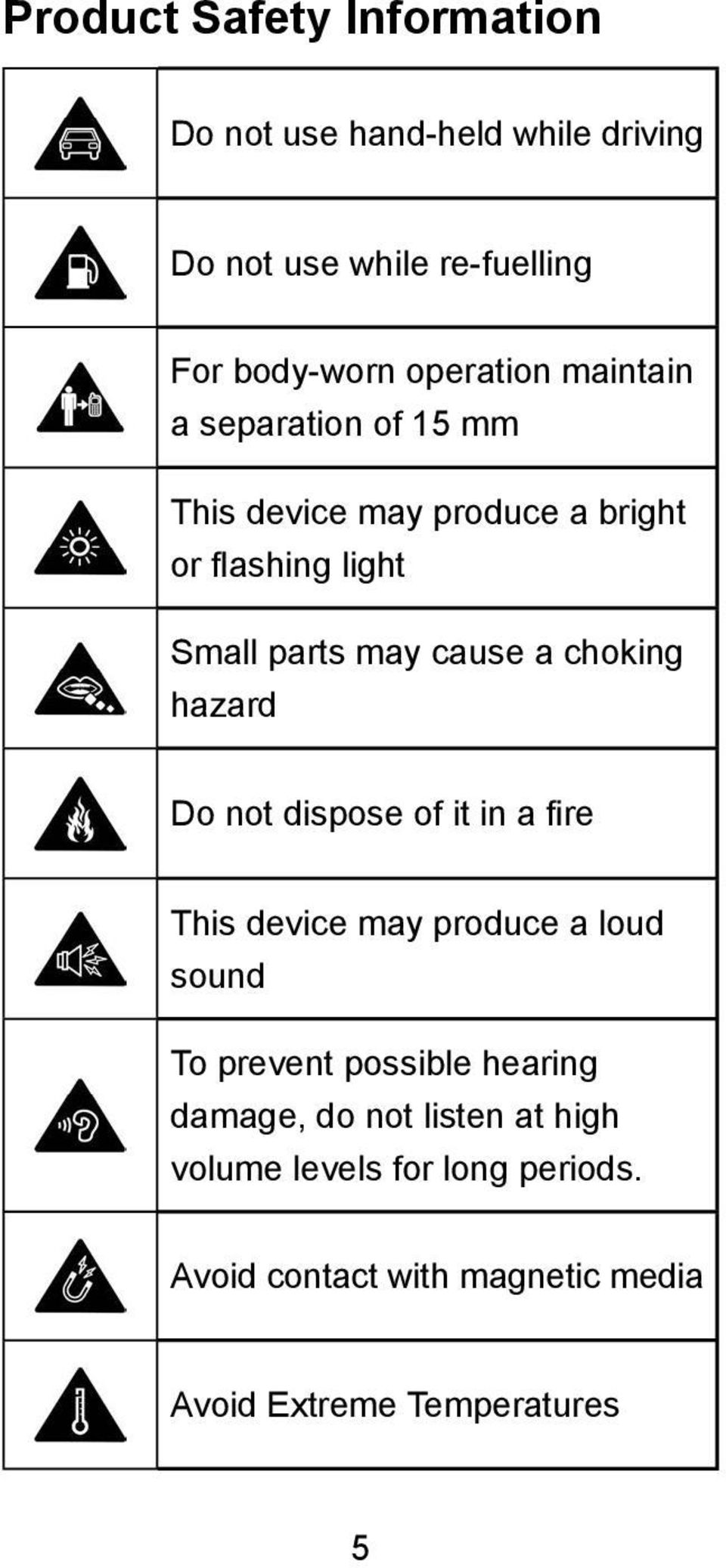 a choking hazard Do not dispose of it in a fire This device may produce a loud sound To prevent possible hearing