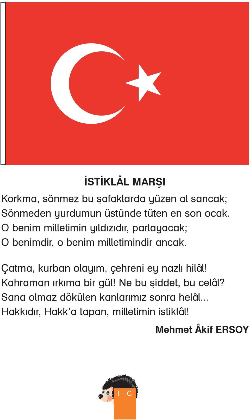 Çatma, kurban olayım, çehreni ey nazlı hilâl! Kahraman ırkıma bir gül! Ne bu şiddet, bu celâl?