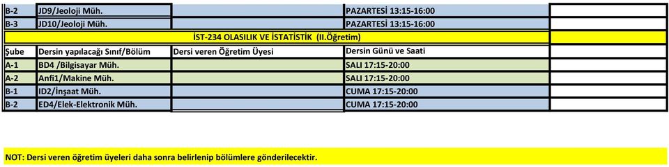 SALI 17:15-20:00 A-2 Anfi1/Makine Müh. SALI 17:15-20:00 B-1 ID2/İnşaat Müh.