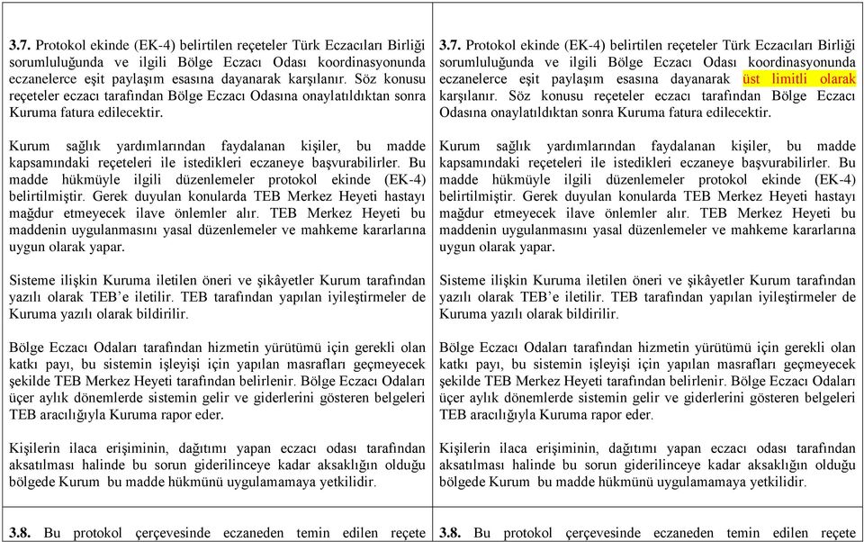 Kurum sağlık yardımlarından faydalanan kiģiler, bu madde kapsamındaki reçeteleri ile istedikleri eczaneye baģvurabilirler. Bu madde hükmüyle ilgili düzenlemeler protokol ekinde (EK-4) belirtilmiģtir.