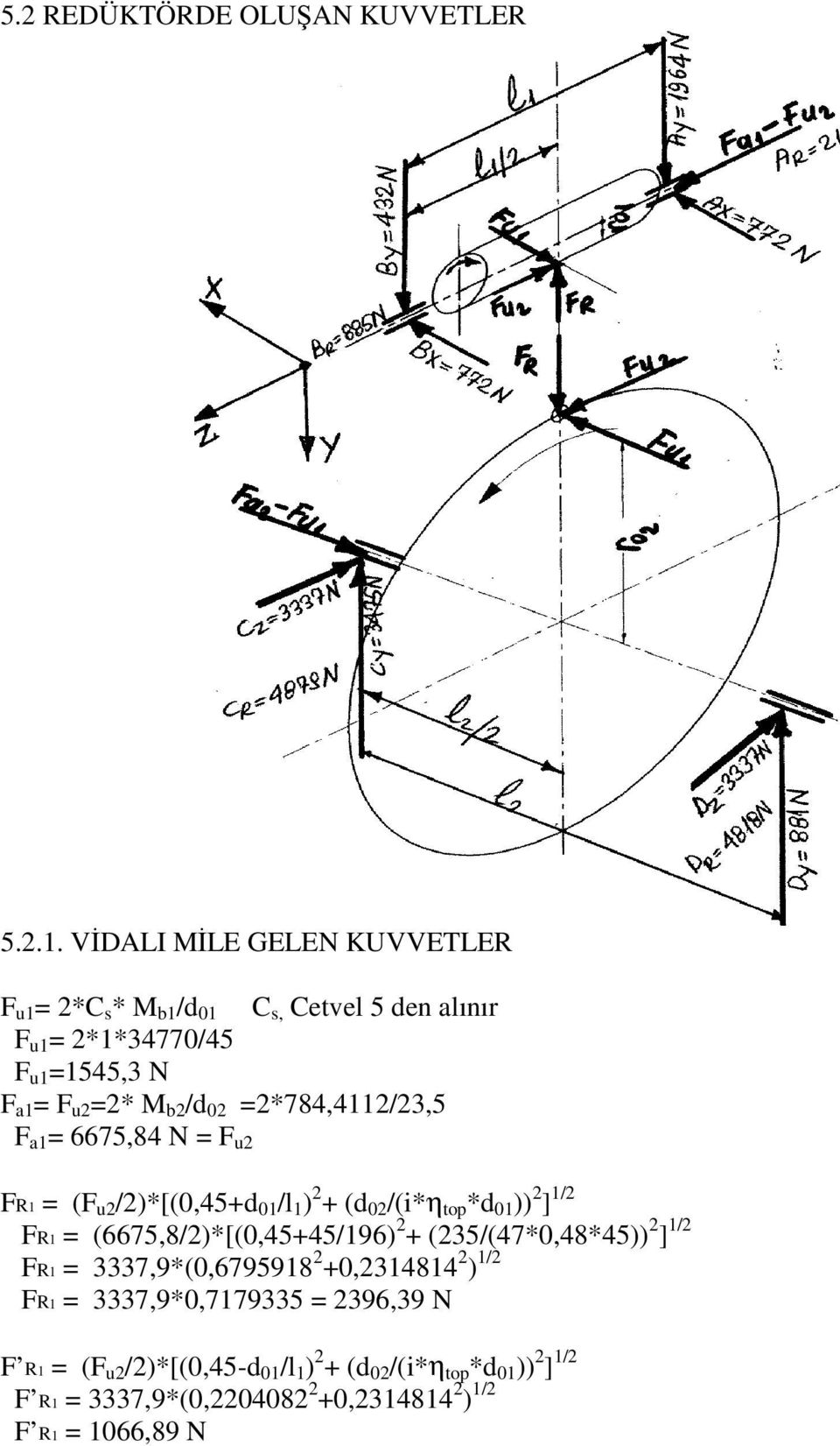 =2*784,4112/23,5 F a1 = 6675,84 N = F u2 FR1 = (F u2 /2)*[(0,45+d 01 /l 1 ) 2 + (d 02 /(i*η top *d 01 )) 2 ] 1/2 FR1 =