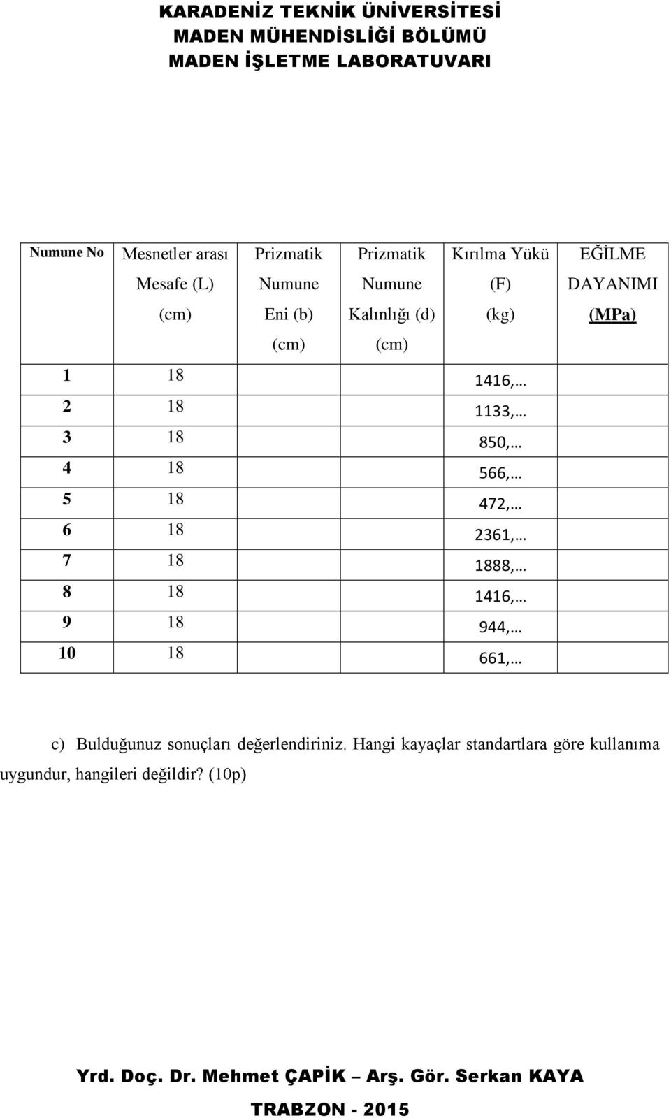 566, 5 18 472, 6 18 2361, 7 18 1888, 8 18 1416, 9 18 944, 10 18 661, c) Bulduğunuz sonuçları