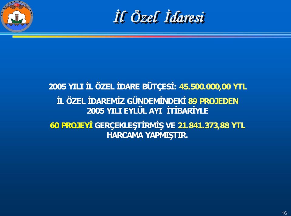 PROJEDEN 2005 YILI EYLÜL AYI İTİBARİYLE 60 PROJEYİ