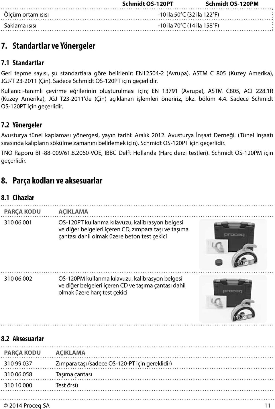 Kullanıcı-tanımlı çevirme eğrilerinin oluşturulması için; EN 13791 (Avrupa), ASTM C805, ACI 228.1R (Kuzey Amerika), JGJ T23-2011'de (Çin) açıklanan işlemleri öneririz, bkz. bölüm 4.