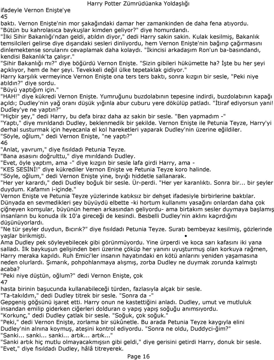 Kulak kesilmiş, Bakanlık temsilcileri gelirse diye dışarıdaki sesleri dinliyordu, hem Vernon Enişte'nin bağırıp çağırmasını dinlemektense sorularını cevaplamak daha kolaydı.