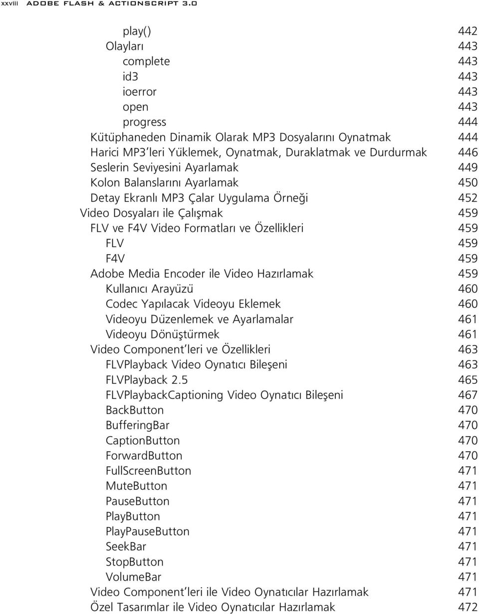 446 Seslerin Seviyesini Ayarlamak 449 Kolon Balanslar n Ayarlamak 450 Detay Ekranl MP3 Çalar Uygulama Örne i 452 Video Dosyalar ile Çal flmak 459 FLV ve F4V Video Formatlar ve Özellikleri 459 FLV 459