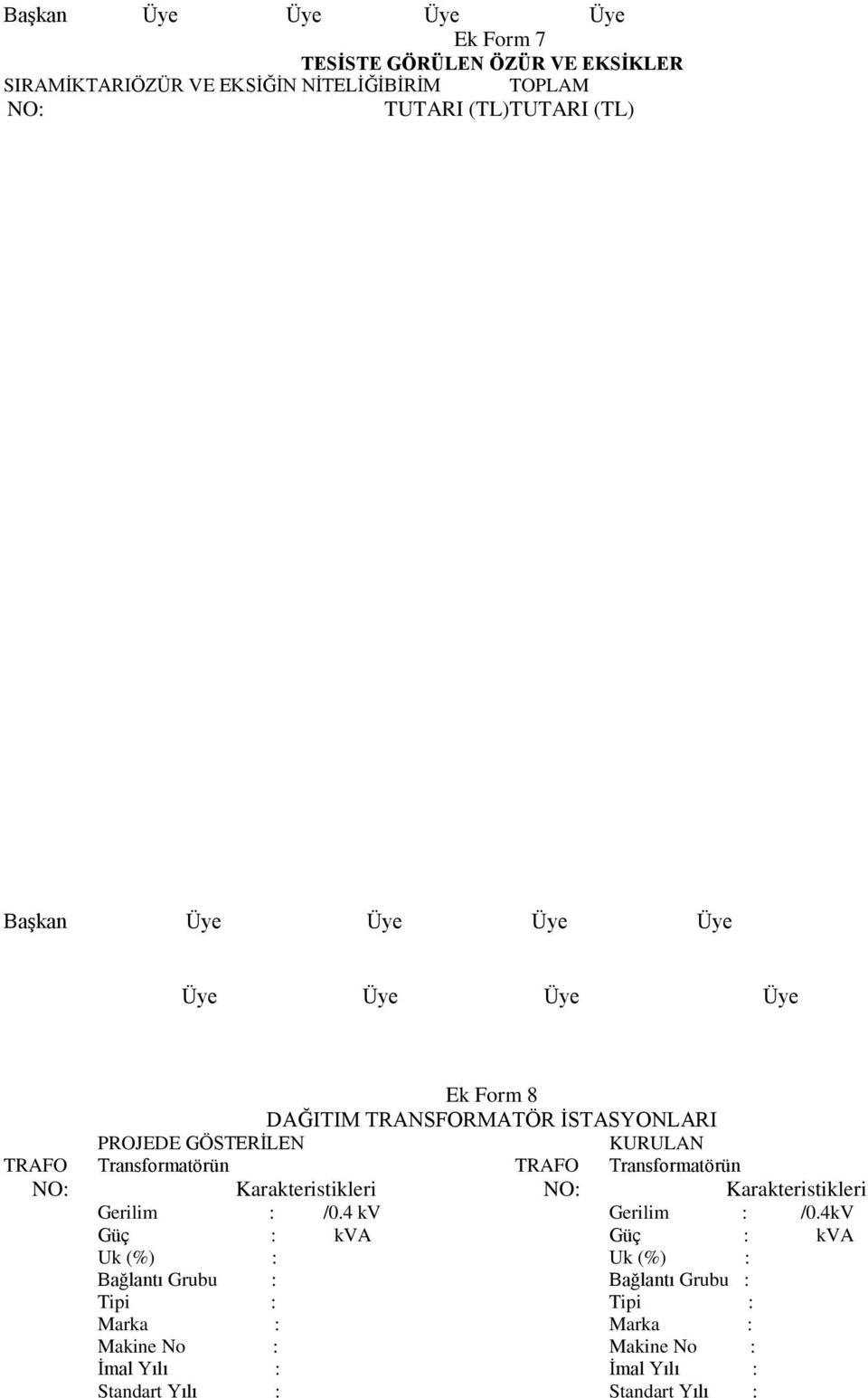 Transformatörün TRAFO Transformatörün Karakteristikleri NO: Karakteristikleri Gerilim : /0.4 kv Gerilim : /0.