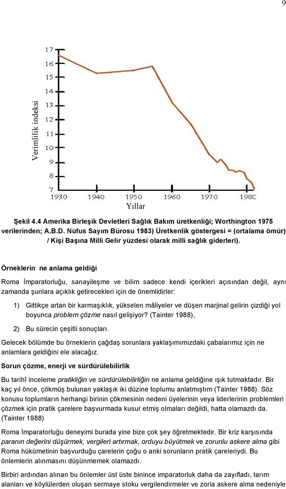 karmaşıklık, yükselen mâliyeler ve düşen marjinal gelirin çizdiği yol boyunca problem çözme nasıl gelişiyor? (Tainter 1988), 2) Bu sürecin çeşitli sonuçları.