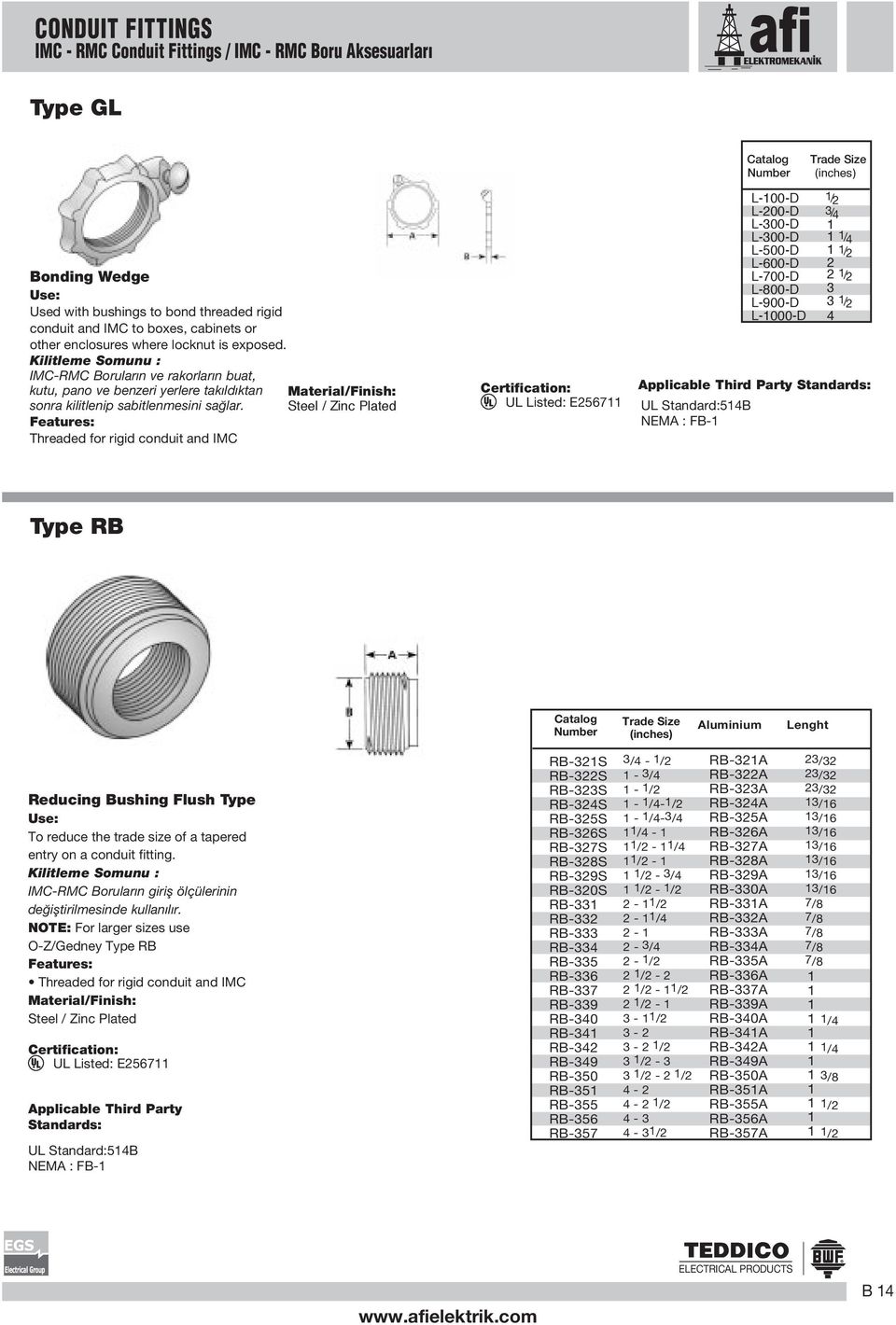 Features: Threaded for rigid conduit and IMC Material/Finish: Steel / Zinc Plated UL Listed: E267 L-00-D L-200-D L-300-D L-300-D L-00-D L-600-D L-700-D L-800-D L-900-D L-000-D /2 3/4 /4 /2 2 2 /2 3 3