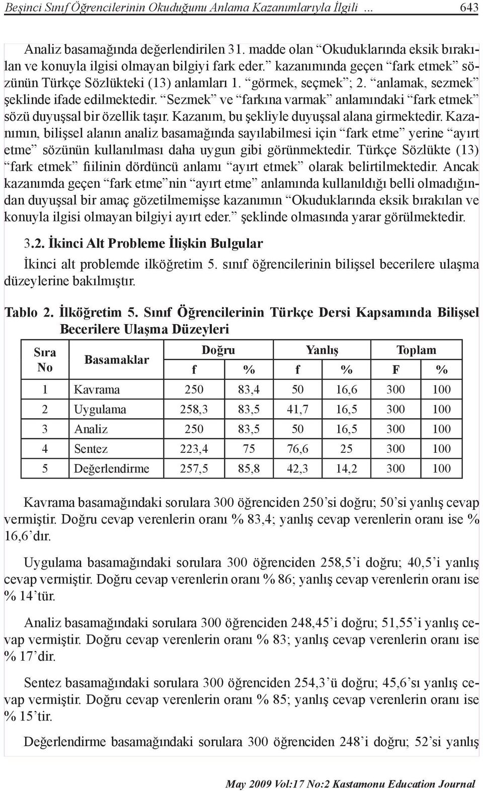 Sezmek ve farkına varmak anlamındaki fark etmek sözü duyuşsal bir özellik taşır. Kazanım, bu şekliyle duyuşsal alana girmektedir.