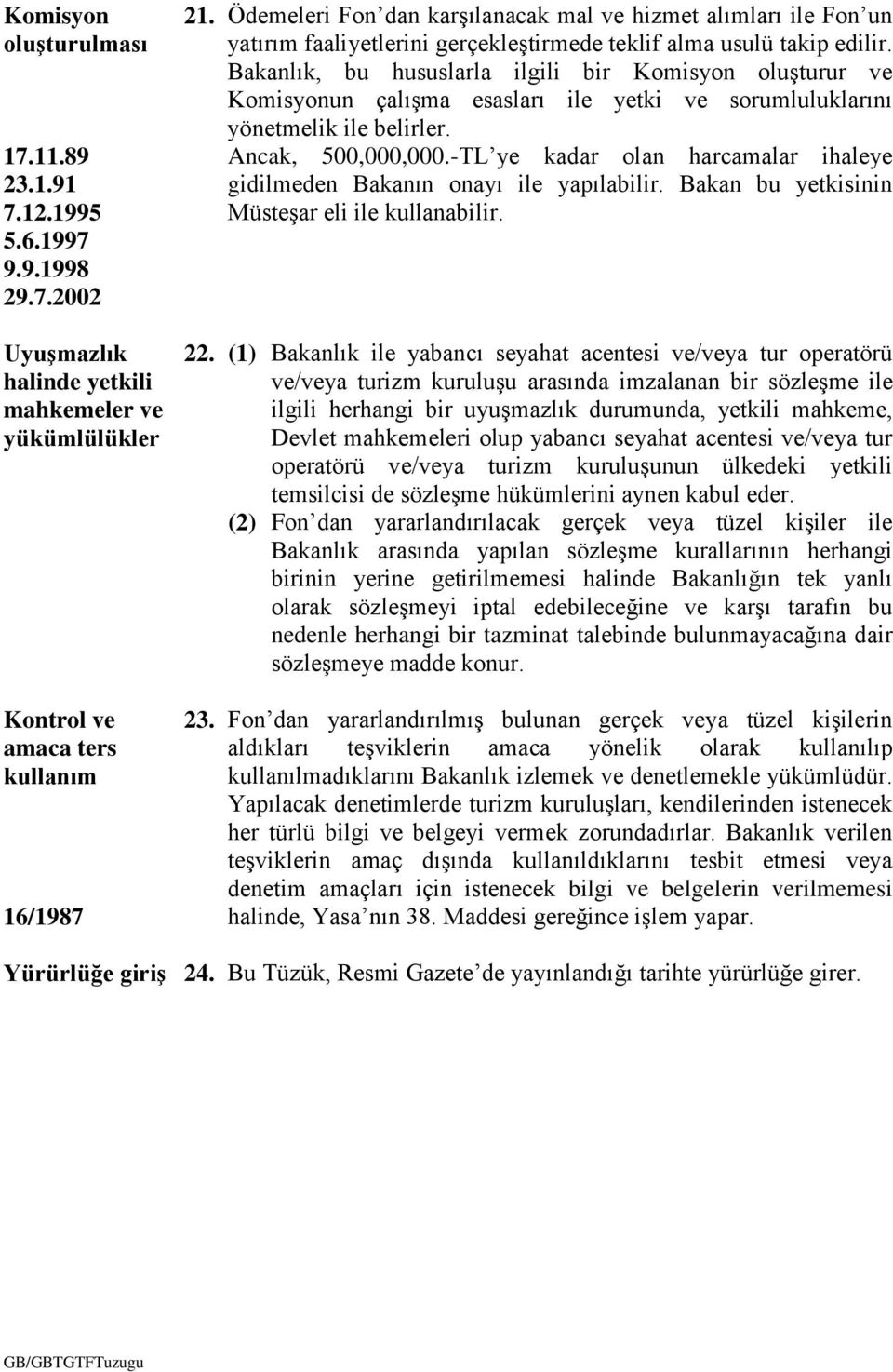 Bakanlık, bu hususlarla ilgili bir Komisyon oluşturur ve Komisyonun çalışma esasları ile yetki ve sorumluluklarını yönetmelik ile belirler. Ancak, 500,000,000.