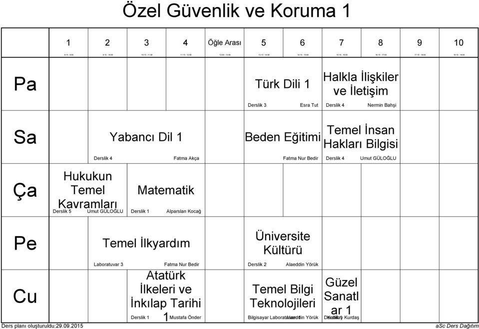 Matematik Alparslan Kocağ Temel İlkyardım Üniversite Kültürü Ders planı oluşturuldu:.0.