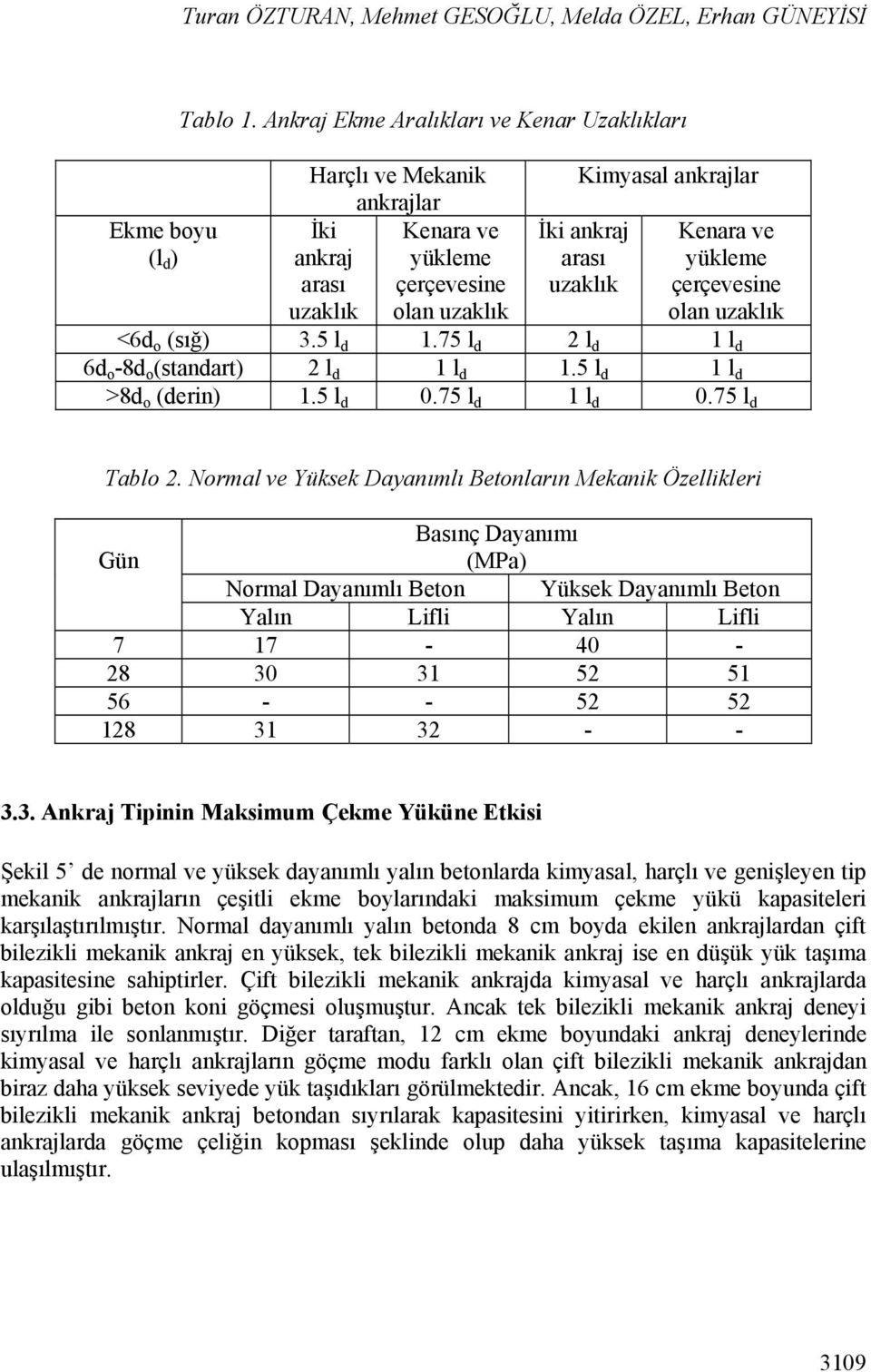 yükleme çerçevesine olan uzaklık <6d o (sığ) 3.5 l d 1.75 l d 2 l d 1 l d 6d o -8d o (standart) 2 l d 1 l d 1.5 l d 1 l d >8d o (derin) 1.5 l d 0.75 l d 1 l d 0.75 l d Tablo 2.