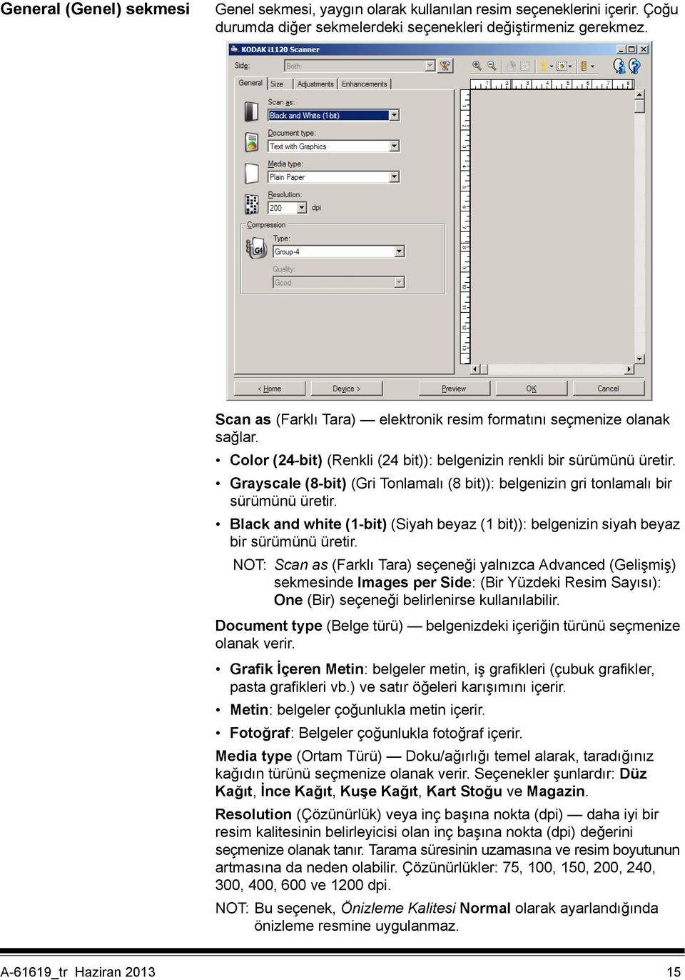 Grayscale (8-bit) (Gri Tonlamalı (8 bit)): belgenizin gri tonlamalı bir sürümünü üretir. Black and white (1-bit) (Siyah beyaz (1 bit)): belgenizin siyah beyaz bir sürümünü üretir.