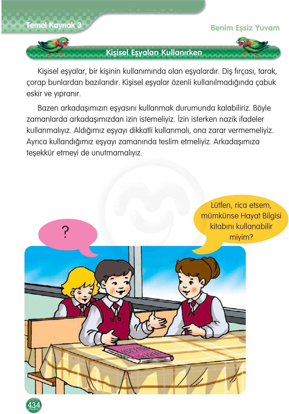 Bazen arkadafl m z n eflyas n kullanmak durumunda kalabiliriz. Böyle zamanlarda arkadafl m zdan izin istemeliyiz. zin isterken nazik ifadeler kullanmal y z.