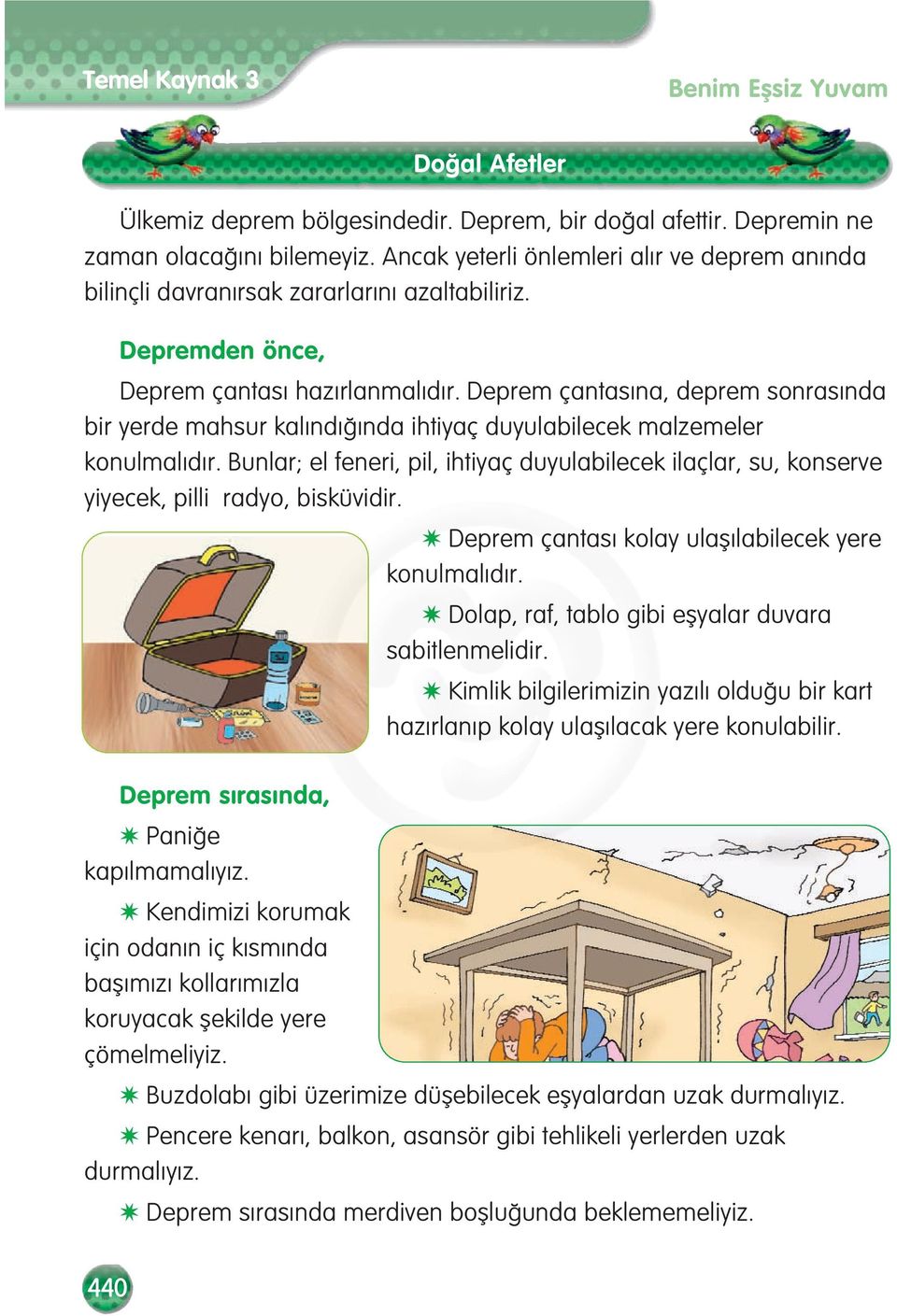 Deprem çantas na, deprem sonras nda bir yerde mahsur kal nd nda ihtiyaç duyulabilecek malzemeler konulmal d r.