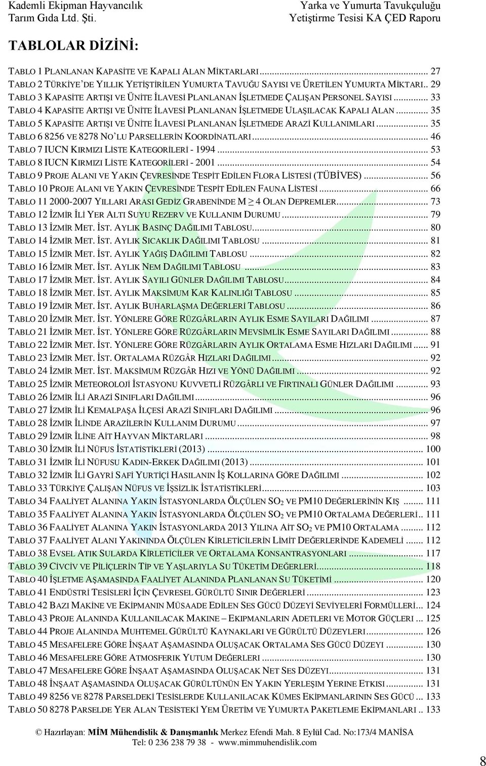 .. 35 TABLO 5 KAPASİTE ARTIŞI VE ÜNİTE İLAVESİ PLANLANAN İŞLETMEDE ARAZİ KULLANIMLARI... 35 TABLO 6 8256 VE 8278 NO LU PARSELLERİN KOORDİNATLARI... 46 TABLO 7 IUCN KIRMIZI LİSTE KATEGORİLERİ - 1994.