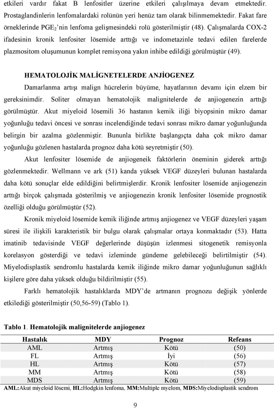 Çalışmalarda COX-2 ifadesinin kronik lenfositer lösemide arttığı ve indometazinle tedavi edilen farelerde plazmositom oluşumunun komplet remisyona yakın inhibe edildiği görülmüştür (49).