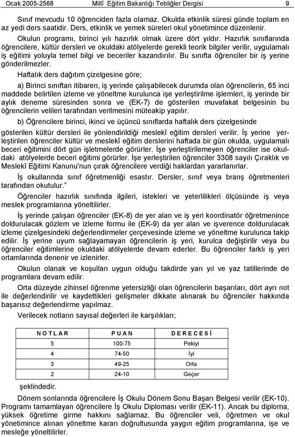 Hazırlık sınıflarında öğrencilere, kültür dersleri ve okuldaki atölyelerde gerekli teorik bilgiler verilir, uygulamalı iş eğitimi yoluyla temel bilgi ve beceriler kazandırılır.