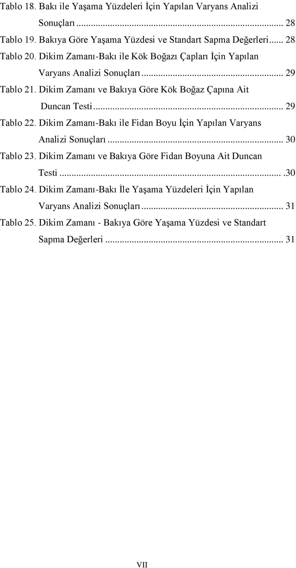 .. 29 Tablo 22. Dikim Zamanı-Bakı ile Fidan Boyu İçin Yapılan Varyans Analizi Sonuçları... 30 Tablo 23. Dikim Zamanı ve Bakıya Göre Fidan Boyuna Ait Duncan Testi.