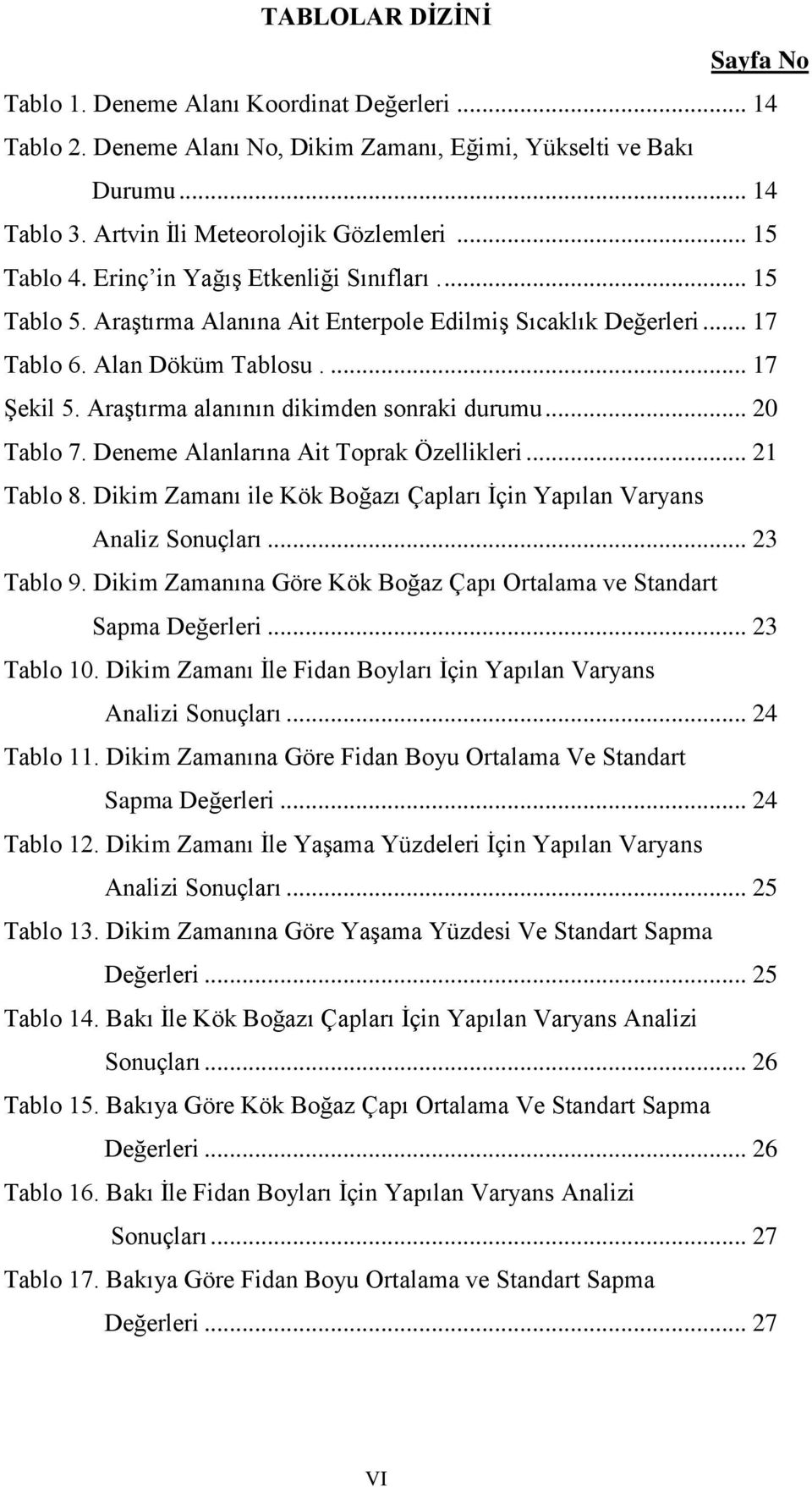 Araştırma alanının dikimden sonraki durumu... 20 Tablo 7. Deneme Alanlarına Ait Toprak Özellikleri... 21 Tablo 8. Dikim Zamanı ile Kök Boğazı Çapları İçin Yapılan Varyans Analiz Sonuçları... 23 Tablo 9.