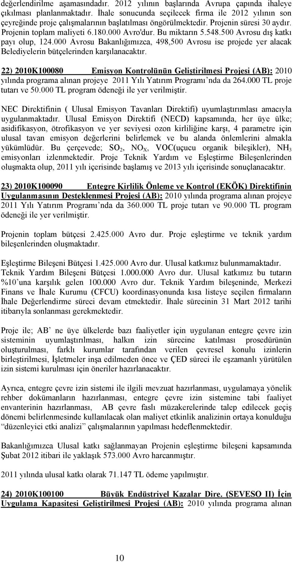 548.500 Avrosu dış katkı payı olup, 124.000 Avrosu Bakanlığımızca, 498,500 Avrosu ise projede yer alacak Belediyelerin bütçelerinden karşılanacaktır.