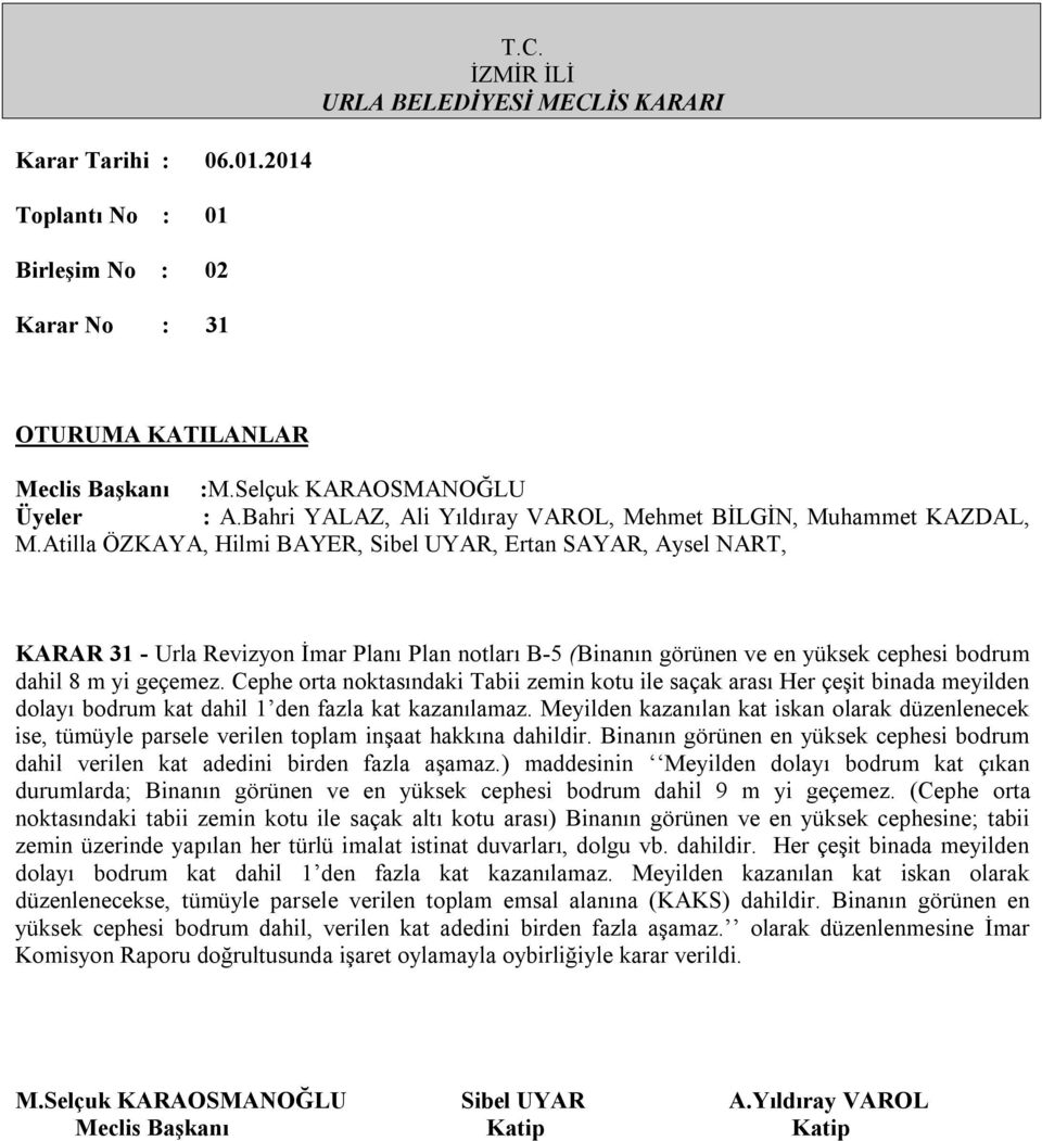 Meyilden kazanılan kat iskan olarak düzenlenecek ise, tümüyle parsele verilen toplam inşaat hakkına dahildir. Binanın görünen en yüksek cephesi bodrum dahil verilen kat adedini birden fazla aşamaz.