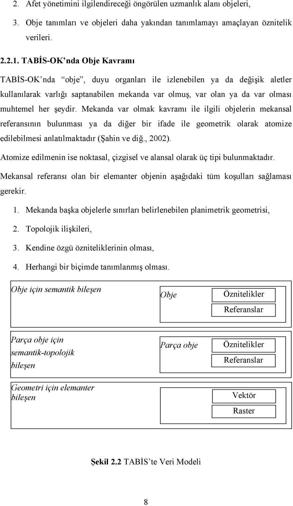 Mekanda var olmak kavramı ile ilgili objelerin mekansal referansının bulunması ya da diğer bir ifade ile geometrik olarak atomize edilebilmesi anlatılmaktadır (Şahin ve diğ., 2002).