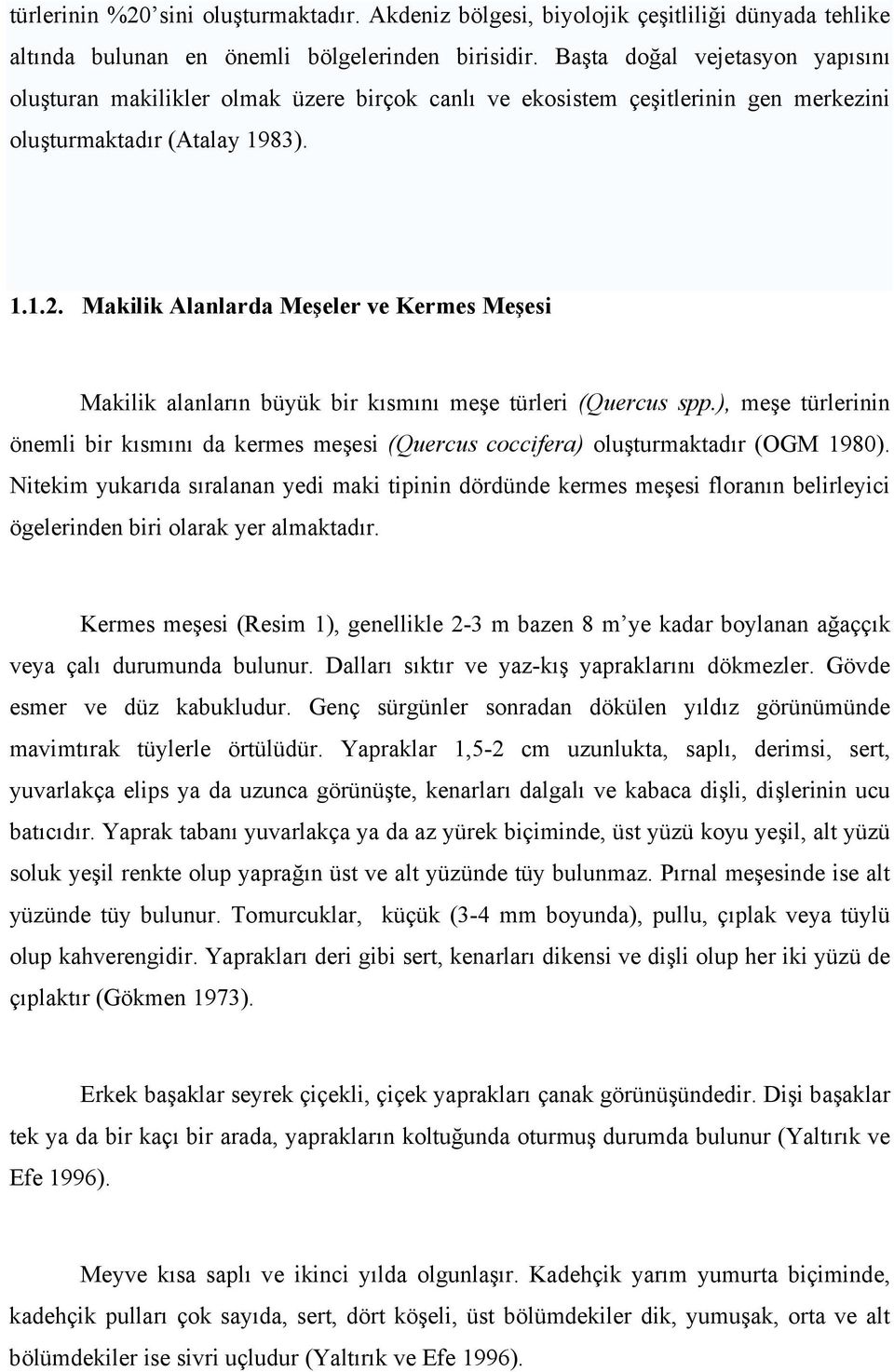 Makilik Alanlarda Meşeler ve Kermes Meşesi Makilik alanların büyük bir kısmını meşe türleri (Quercus spp.