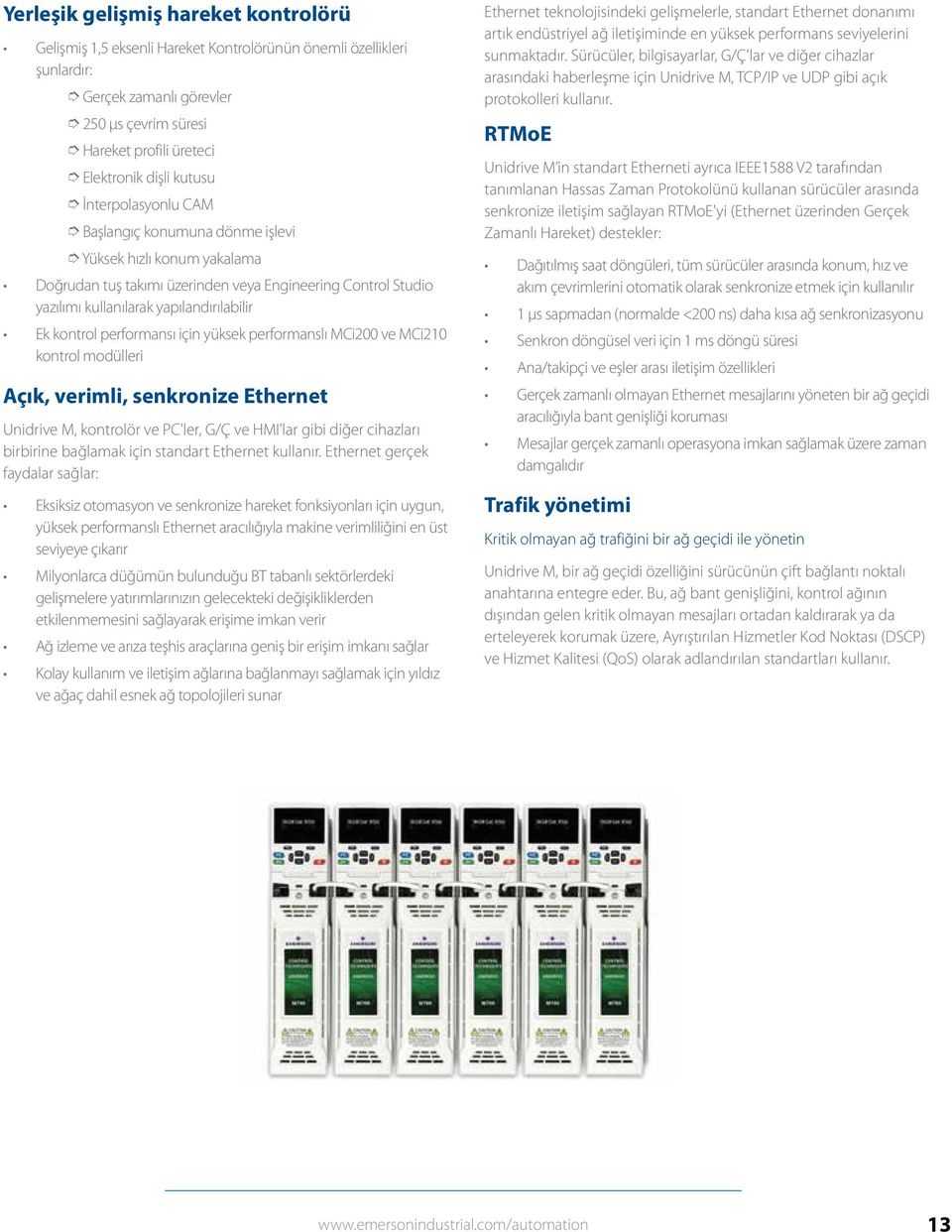 performansı için yüksek performanslı MCi ve MCi kontrol modülleri Açık, verimli, senkronize Ethernet Unidrive M, kontrolör ve PC'ler, G/Ç ve HMI'lar gibi diğer cihazları birbirine bağlamak için