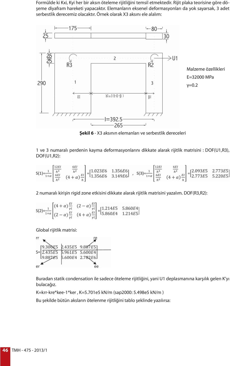 2 Şekil 6 - X3 aksının elemanları ve serbestlik dereceleri 1 ve 3 numaralı perdenin kayma deformasyonlarını dikkate alarak rijitlik matrisini : DOF(U1,R3), DOF(U1,R2): 2 numaralı kirişin rigid zone