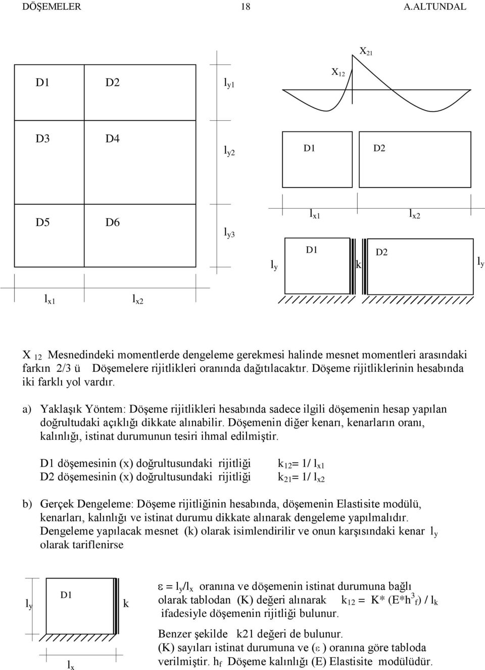 a) Yaklaşık Yöntem: Döşeme rijitlikleri hesabında sadece ilgili döşemenin hesap yapılan doğrultudaki açıklığı dikkate alınabilir.