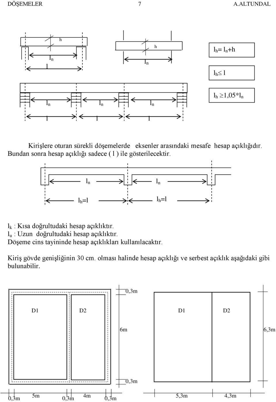 l n l n l h =l l h =l l k : Kısa doğrultudaki hesap açıklıktır. l u : Uzun doğrultudaki hesap açıklıktır.