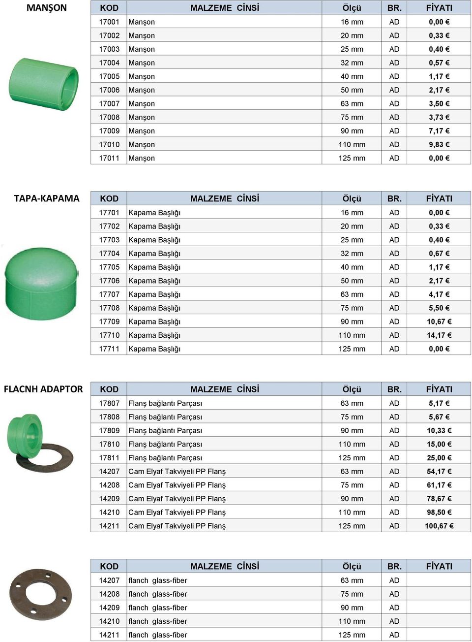 Kapama Başlığı 25 mm AD 0,40 17704 Kapama Başlığı 32 mm AD 0,67 17705 Kapama Başlığı 40 mm AD 1,17 17706 Kapama Başlığı 50 mm AD 2,17 17707 Kapama Başlığı 63 mm AD 4,17 17708 Kapama Başlığı 75 mm AD